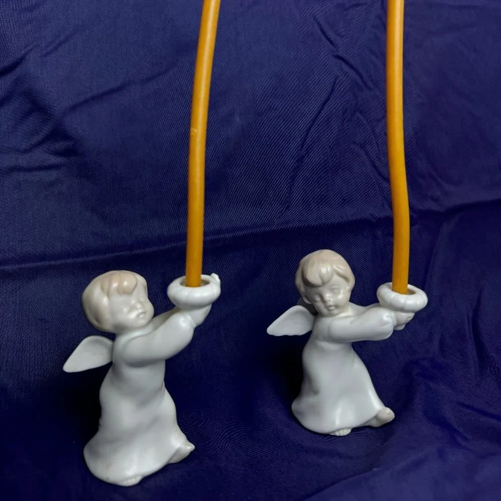 Vintage Porcelain Candlesticks Angels Set of 2 NO USED